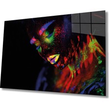 Rosyvien Rengarenk Parıltılı Kadın Portresi Cam Tablo, Ev Ofis Duvar Dekoru, Hediyelik, Kırılmaz Temperli Cam