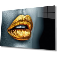 Rosyvien Sarı Gold Kadın Dudağı Soyut Cam Tablo, Ev ve Ofis Duvar Dekoru, Hediyelik, Kırılmaz Temperli Cam