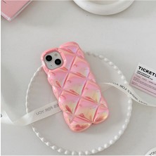 Vip Case Iphone 13 Uyumlu Kabartma Desenli 3D Darbe Emici Ultra Sağlam Pufy Kılıf Pembe