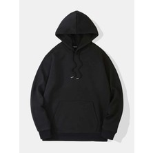 Softway Unisex Basic Düz Renk Kapüşonlu Içi Yumuşak Polarlı Oversize Sweatshirt - Siyah