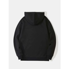 Softway Unisex Basic Düz Renk Kapüşonlu Içi Yumuşak Polarlı Oversize Sweatshirt - Siyah