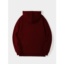 Softway Unisex Basic Düz Renk Kapüşonlu Içi Yumuşak Polarlı Oversize Sweatshirt - Bordo