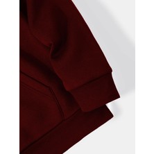 Softway Unisex Basic Düz Renk Kapüşonlu Içi Yumuşak Polarlı Oversize Sweatshirt - Bordo