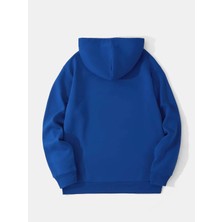 Softway Unisex Basic Düz Renk Kapüşonlu Içi Yumuşak Polarlı Oversize Sweatshirt - Saks Mavisi