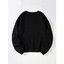 Softway Unisex Oversize Bisiklet Yaka Basic Düz Sweatshirt - Siyah