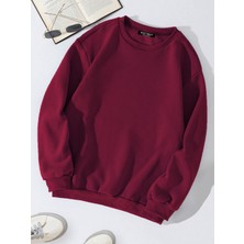 Softway Unisex Oversize Bisiklet Yaka Basic Düz Sweatshirt - Bordo