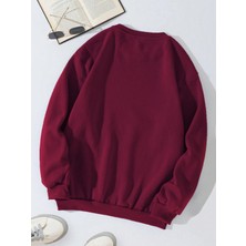 Softway Unisex Oversize Bisiklet Yaka Basic Düz Sweatshirt - Bordo