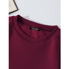 Softway Unisex Oversize Bisiklet Yaka Basic Düz Sweatshirt - Bordo