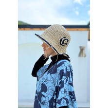 Remsa Mayo Çiçek Detaylı El Örgü Hasır Şapka Rş-84 Lacivert