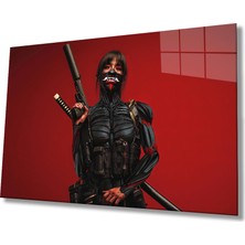 Rosyvien Savaşçı Samuray Kız Portresi Cam Tablo, Ev Ofis Soyut Duvar Dekoru, Hediyelik, Kırılmaz Temperli Cam