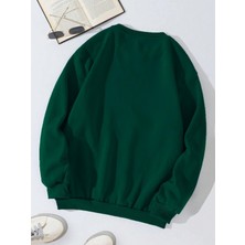 Softway Unisex Oversize Bisiklet Yaka Basic Düz Sweatshirt - Koyu Yeşil