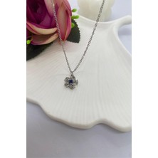 MH Store M-H Store Mavi Taş Detaylı Çelik Kolye