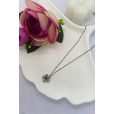 MH Store M-H Store Mavi Taş Detaylı Çelik Kolye