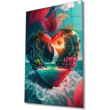 Rosyvien Aşk Sahili Kumsal ve Deniz Cam Tablo, Soyut Kalp, Ev ve Ofis Duvar Dekoru, Hediyelik, Temperli Cam