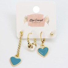 Attach Kl-Zincir Sallantılı Dörtlü Yeşil Kalp Gold Renk Küpe