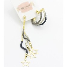 Attach Kl-Yıldız Detay Siyah Boncuk Boncuk Halka Küpe