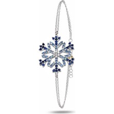 Diamond Seri Aqua-Safir Taşlı Kar Tanesi Snowflake Gümüş Bileklik