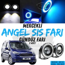 ŞüsCarOto Aksesuar Ford Courier 2014-2023 Uyumlu Üniversal Mercekli Angel Sis Farı Metal Su Geçirmez 76 mm Buz Mavi Halkalı Gündüz Farı Angel Eyes 2 Adet