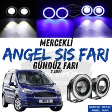 ŞüsCarOto Aksesuar Ford Courier 2014-2023 Uyumlu Üniversal Mercekli Angel Sis Farı Metal Su Geçirmez 76 mm Mavi Halkalı Gündüz Farı Angel Eyes 2 Adet