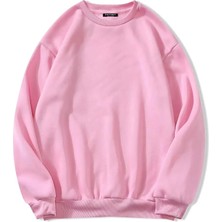 Softway Unisex Oversize Bisiklet Yaka Basic Düz Sweatshirt - Pembe