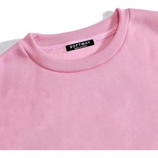 Softway Unisex Oversize Bisiklet Yaka Basic Düz Sweatshirt - Pembe
