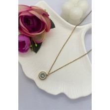 MH Store M-H Store Yuvarlak Taşlı Çelik Kolye