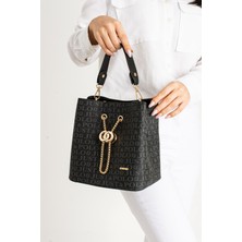 Just Polo Siyah Monogram Baskılı Uzun Askılı 3 Bölmeli Kadın El ve Omuz Çantası PBU5602