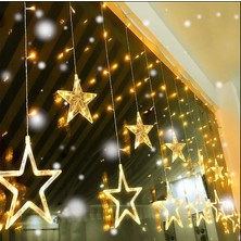 Rkm Store Dekoratif LED Işıklı Yıldız Perde LED Animasyonlu Yıldız Perde LED Fişli 12 Sarkıtlı