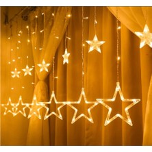 Rkm Store Dekoratif LED Işıklı Yıldız Perde LED Animasyonlu Yıldız Perde LED Fişli 12 Sarkıtlı