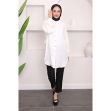 Beyaz Yan Detaylı Tunik