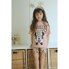 Miniko Kids Kız Çocuk Mickey Leopar Modelli Pamuk Şortlu Takım