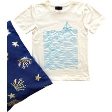 Little Tortoise Erkek Çocuk Deniz Temalı Ekru Renkli Penye Tişört