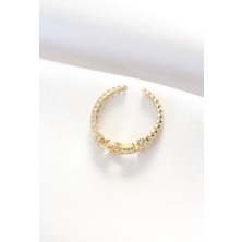 Reka Moda Kemer Tokası Tasarımlı Gold Renk Zirkon Taşlı Ayarlanabilir Yüzük