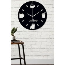 Ensa Design Coffee Fincanli Modern Ahşap Duvar Saati, Kahve Fincanli Dekoratif Saat 40X40CM
