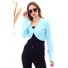 Miss Lusi 20040407 Interlok Tek Düğmeli Uzun Kol Bolero Turkuaz XS