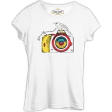 Lord T-Shirt Fotoğraf- Kamera Kuş Beyaz Kadın Tshirt