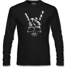 Lord T-Shirt Skull Hand Making Rock Sign Siyah Erkek Sweatshirt