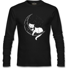 Lord T-Shirt Black Cat Reading On The Moon Siyah Erkek Sweatshirt