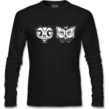 Lord T-Shirt Cute Owls Cartoon Siyah Erkek Sweatshirt