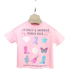 Little Tortoise Kız Çocuk Müzik Dans Temalı Pembe Parlak Baskı Detaylı Tişört