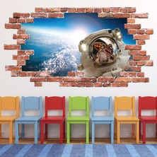 Jeronkarji Astronot Uzayda Kırmızı Tuğla 3D Delik Dekoratif Duvar Sticker Çıkartması Bebek Çocuk Odası
