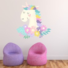 Jeronkarji Çiçek Tek Boynuzlu At Peri Masalı Dekoratif Duvar Sticker Çıkartma Bebek Çocuk Odası