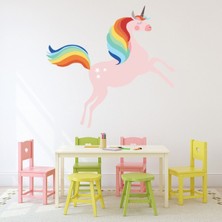 Jeronkarji Atlayan Pembe Tek Boynuzlu At Dekoratif Duvar Sticker Çıkartma Bebek Çocuk Odası