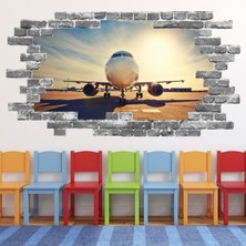 Jeronkarji Uçak Gün Doğumu Gri Tuğla 3D Delik Dekoratif Duvar Sticker Çıkartması Bebek Çocuk Odası