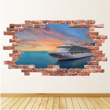 Jeronkarji Yolcu Gemisi Kırmızı Tuğla 3D Delik Dekoratif Duvar Sticker Çıkartması Bebek Çocuk Odası
