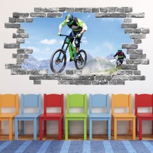 Jeronkarji Dağ Bisikleti Bisiklet Gri Tuğla 3D Delik Dekoratif Duvar Sticker Çıkartması Bebek Çocuk Odası