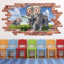 Jeronkarji Triceratops Dinozor Kırmızı Tuğla 3D Delik Dekoratif Duvar Sticker Çıkartması Bebek Çocuk Odası