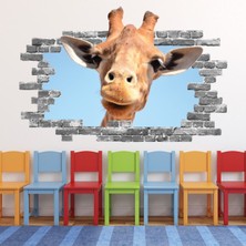 Jeronkarji Zürafa Gri Tuğla 3D Delikli Dekoratif Duvar Sticker Çıkartması Bebek Çocuk Odası