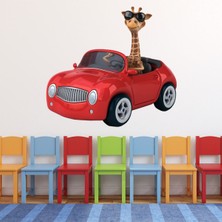 Jeronkarji Serin Zürafa Kırmızı Yarış Arabası Dekoratif Duvar Sticker Çıkartma Bebek Çocuk Odası