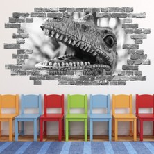 Jeronkarji Dinozor Gri Tuğla 3D Delik Dekoratif Duvar Sticker Çıkartması Bebek Çocuk Odası